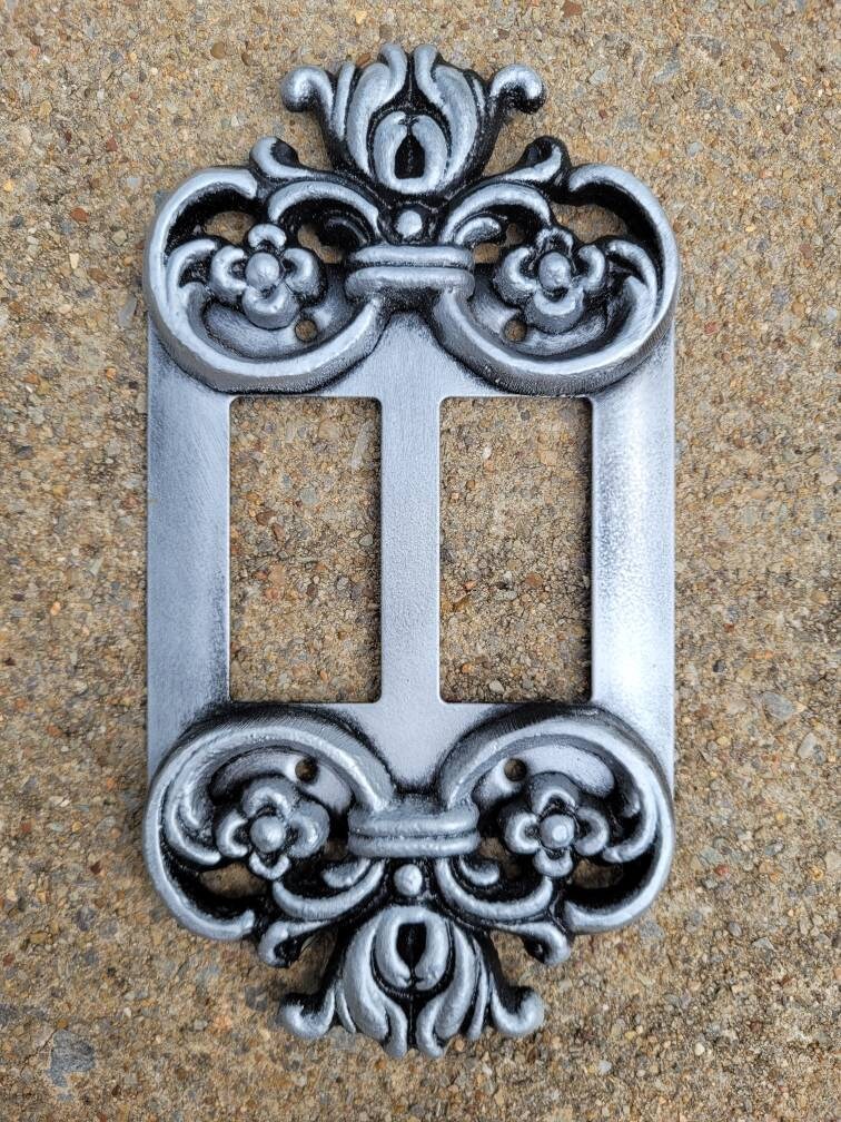 Ornate 2 Rocker Switch Plate Cover | PICK your COLOR | Metal Wall Decor GFI Rocker Switch Light Switch Covers, Double Rocker, 2 gang decora