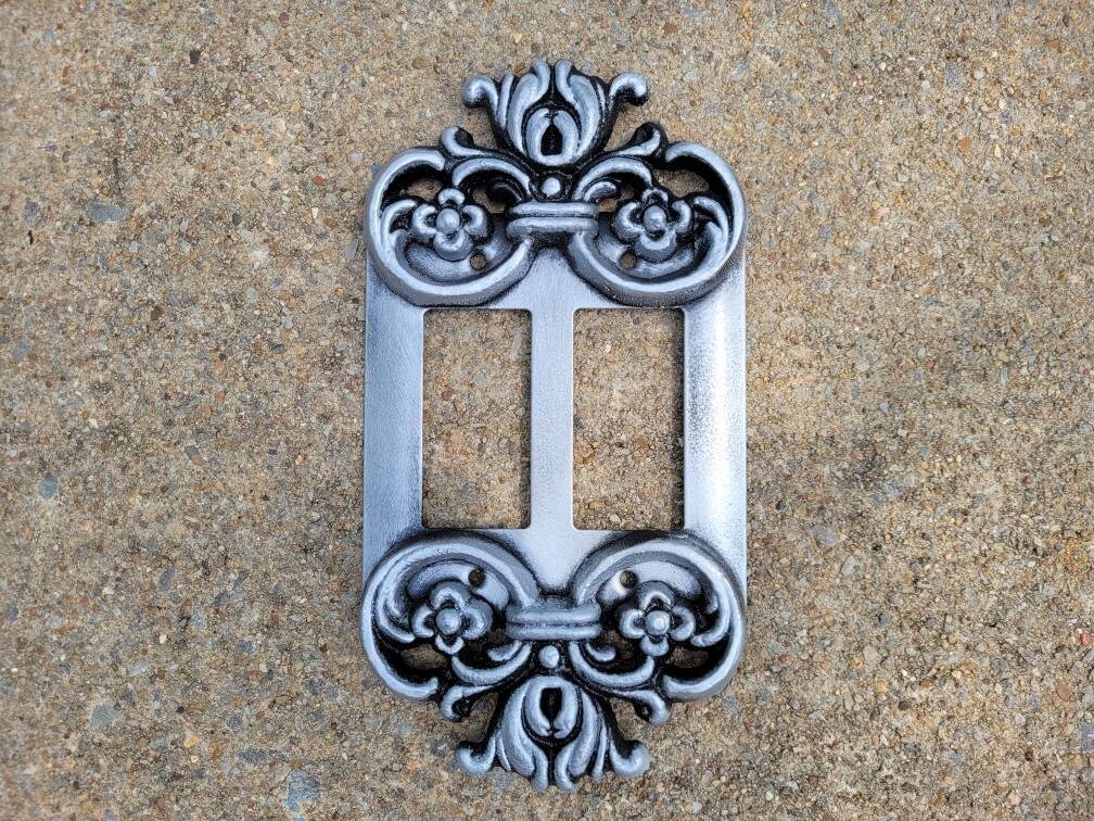 Ornate 2 Rocker Switch Plate Cover | PICK your COLOR | Metal Wall Decor GFI Rocker Switch Light Switch Covers, Double Rocker, 2 gang decora