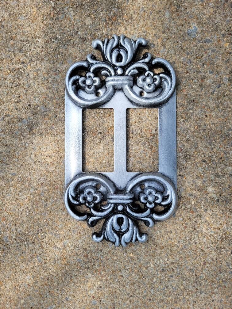 Ornate 2 Rocker Switch Plate Cover | PICK your COLOR | Metal Wall Decor GFI Rocker Switch Light Switch Covers, Double Rocker, 2 gang decora