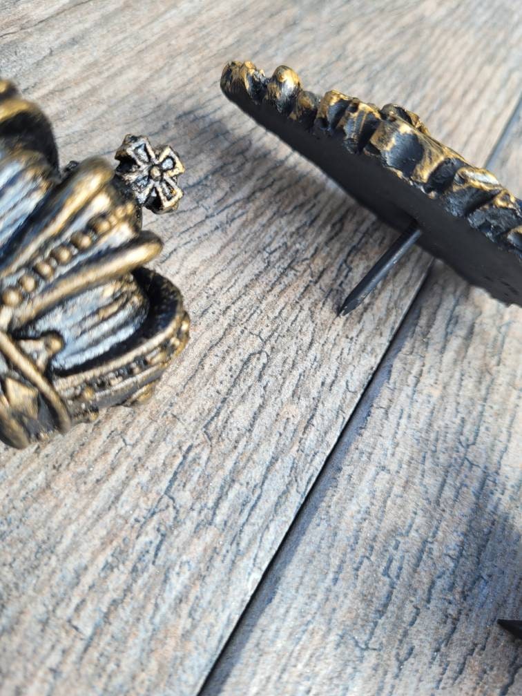 SET of 3 Shield and Crown Candle Pins | PICK your COLOR | Candle Picks | Old World Tuscan Decor Gifts Crown Medieval Fleur de Lis Royal