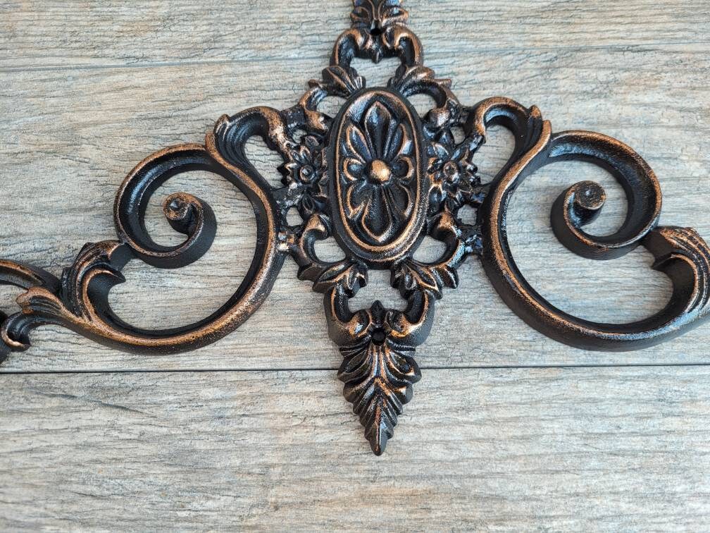 16 in. Cast Iron Topper | Pediment | Wall Plaque | Old World | Tuscan | Medieval | French Country Pediment | Door topper | FleurDeLisJunkie