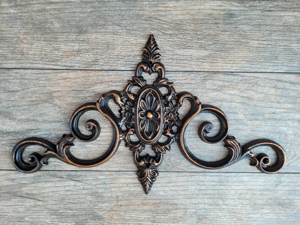 16 in. Cast Iron Topper | Pediment | Wall Plaque | Old World | Tuscan | Medieval | French Country Pediment | Door topper | FleurDeLisJunkie