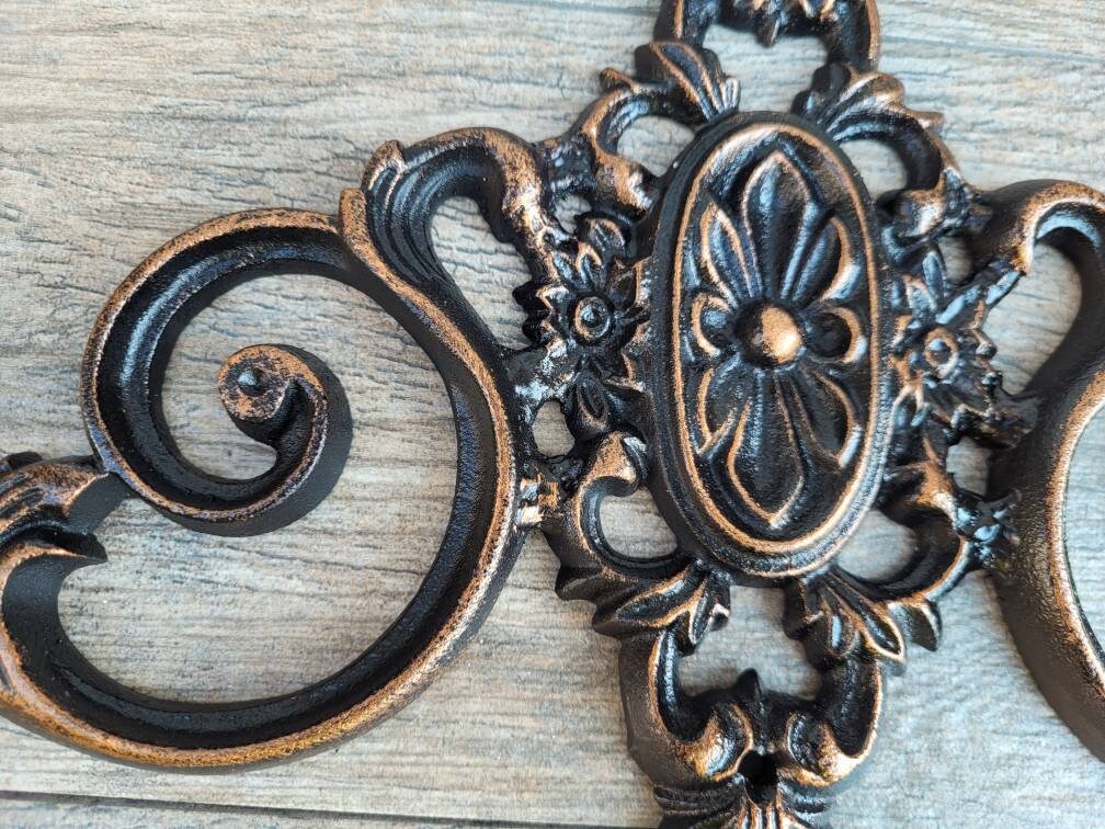 16 in. Cast Iron Topper | Pediment | Wall Plaque | Old World | Tuscan | Medieval | French Country Pediment | Door topper | FleurDeLisJunkie