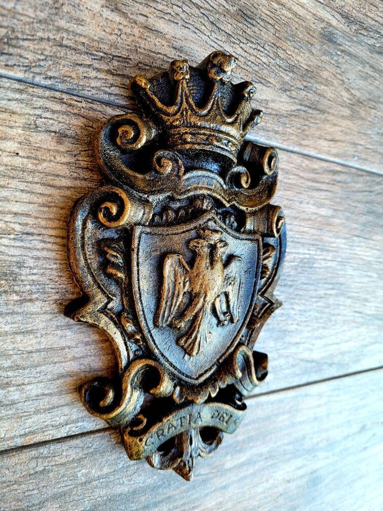 Eagle Shield Wall Plaque | PICK YOUR COLOR | Old World Medieval Decor Crown Fleur de Lis Coat of Arms | FleurDeLisJunkie | Royal Queen King