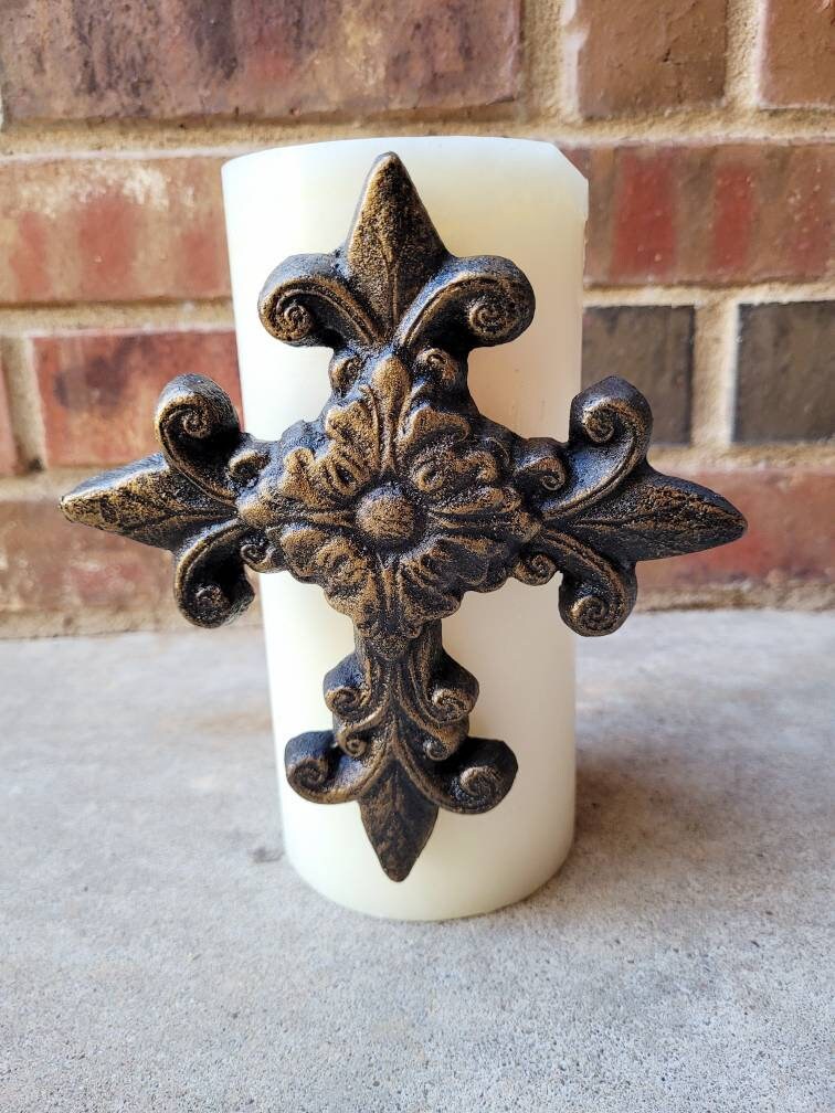 Cross Candle Pin | PICK YOUR COLOR | Old World | Tuscan | Medieval | Candle Pin | Fleur de Lis | FleurDeLisJunkie | Pillar Candle | Gift