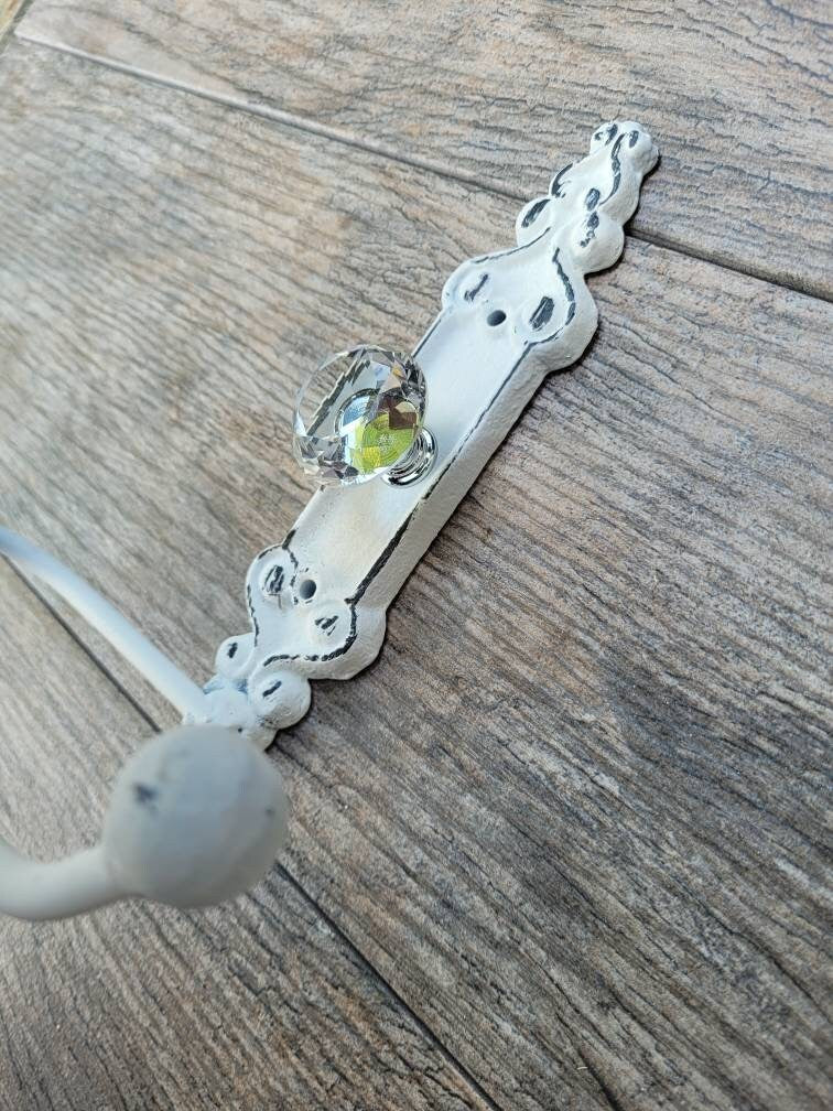 Toilet Paper Holder with Crystal Look Vintage Style Doorknob, Shabby Chic, French Country, Victorian White, TP Holder, Euro style, NEW