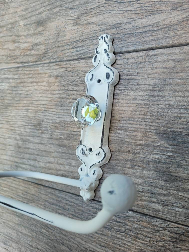 Toilet Paper Holder with Crystal Look Vintage Style Doorknob, Shabby Chic, French Country, Victorian White, TP Holder, Euro style, NEW