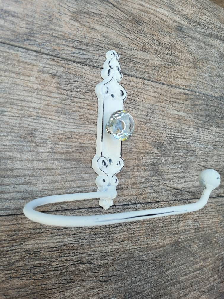 Toilet Paper Holder with Crystal Look Vintage Style Doorknob, Shabby Chic, French Country, Victorian White, TP Holder, Euro style, NEW