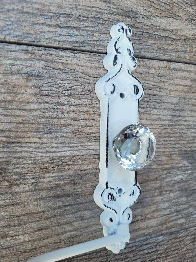Toilet Paper Holder with Crystal Look Vintage Style Doorknob, Shabby Chic, French Country, Victorian White, TP Holder, Euro style, NEW