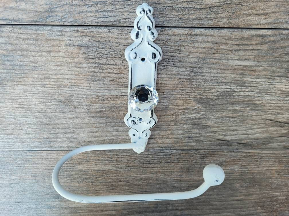 Toilet Paper Holder with Crystal Look Vintage Style Doorknob, Shabby Chic, French Country, Victorian White, TP Holder, Euro style, NEW