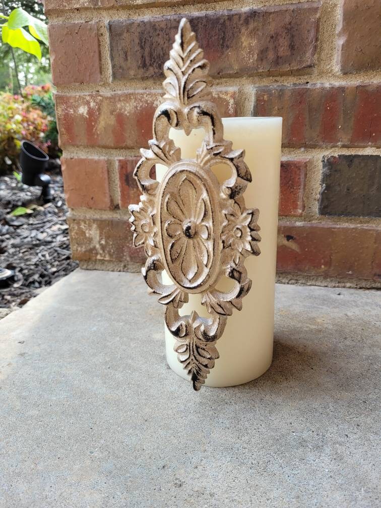 Iron Medallion Candle Pin for Pillar Candles. PICK YOUR COLOR. Tuscan Old World Hacienda Home Decor - Handmade - French Country Victorian