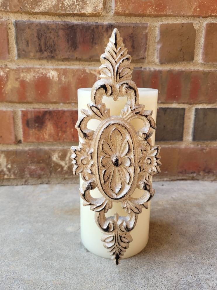 Iron Medallion Candle Pin for Pillar Candles. PICK YOUR COLOR. Tuscan Old World Hacienda Home Decor - Handmade - French Country Victorian