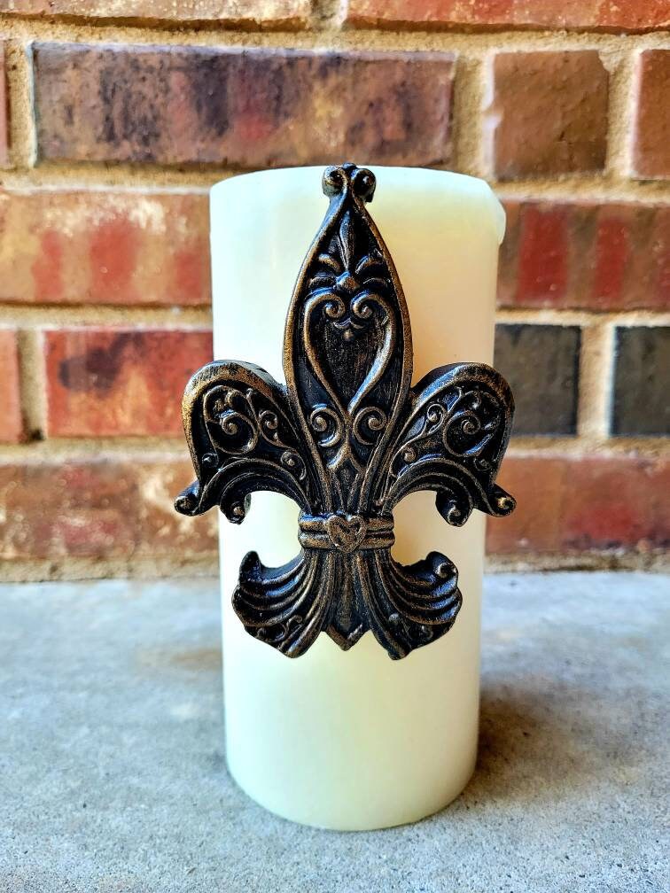 Fleur de Lis Candle Pin for Pillar Candle. PICK YOUR COLOR. French Country, Medieval, Royal, Old World, Tuscan Decor. FleurDeLisJunkie