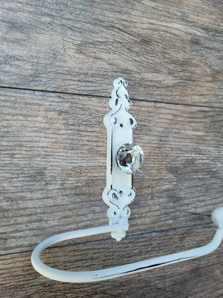 Toilet Paper Holder with Crystal Look Vintage Style Doorknob, Shabby Chic, French Country, Victorian White, TP Holder, Euro style, NEW
