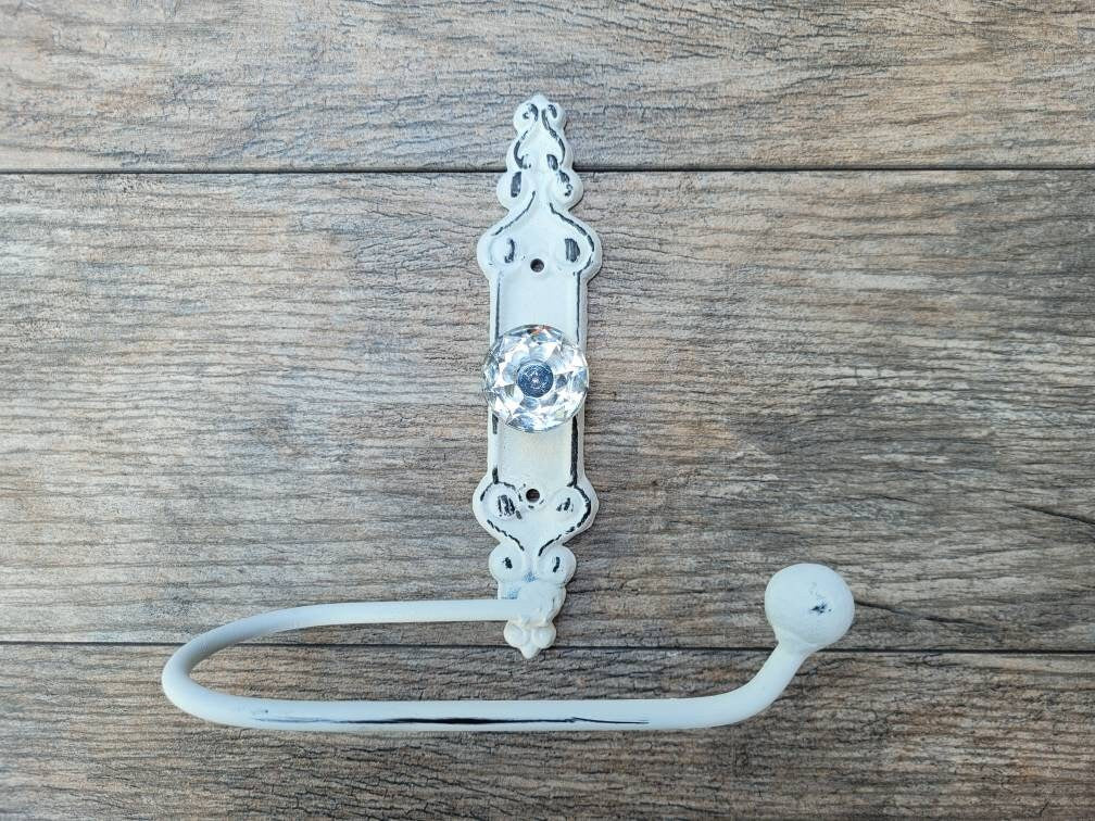 Toilet Paper Holder with Crystal Look Vintage Style Doorknob, Shabby Chic, French Country, Victorian White, TP Holder, Euro style, NEW