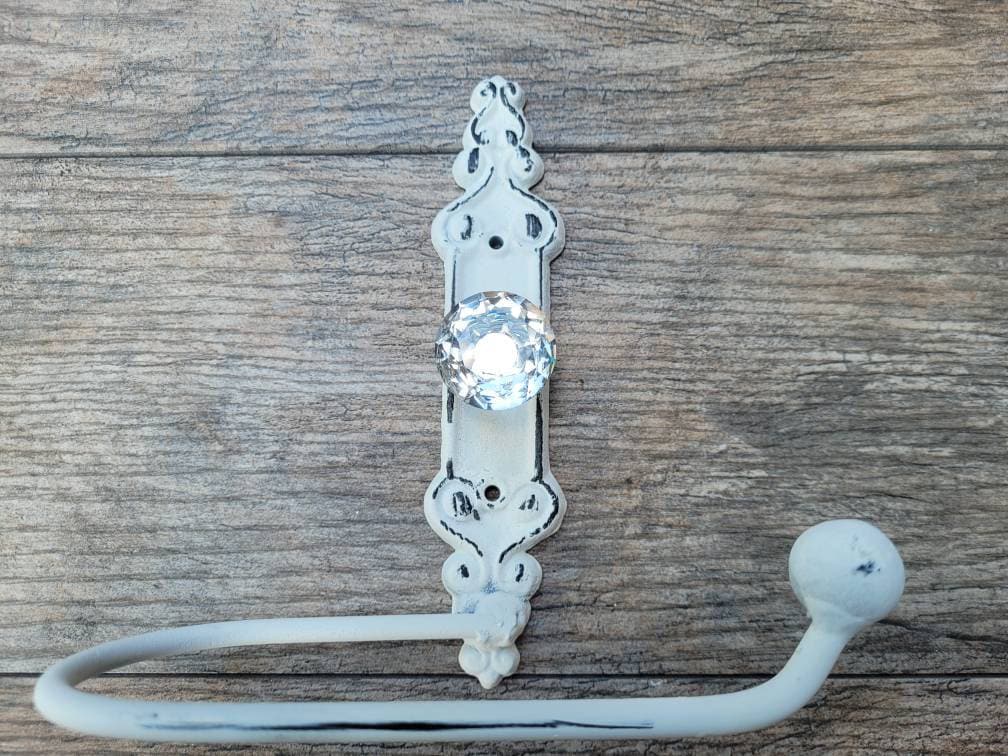 Toilet Paper Holder with Crystal Look Vintage Style Doorknob, Shabby Chic, French Country, Victorian White, TP Holder, Euro style, NEW
