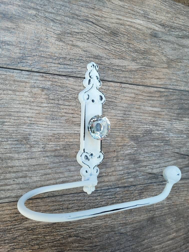Toilet Paper Holder with Crystal Look Vintage Style Doorknob, Shabby Chic, French Country, Victorian White, TP Holder, Euro style, NEW
