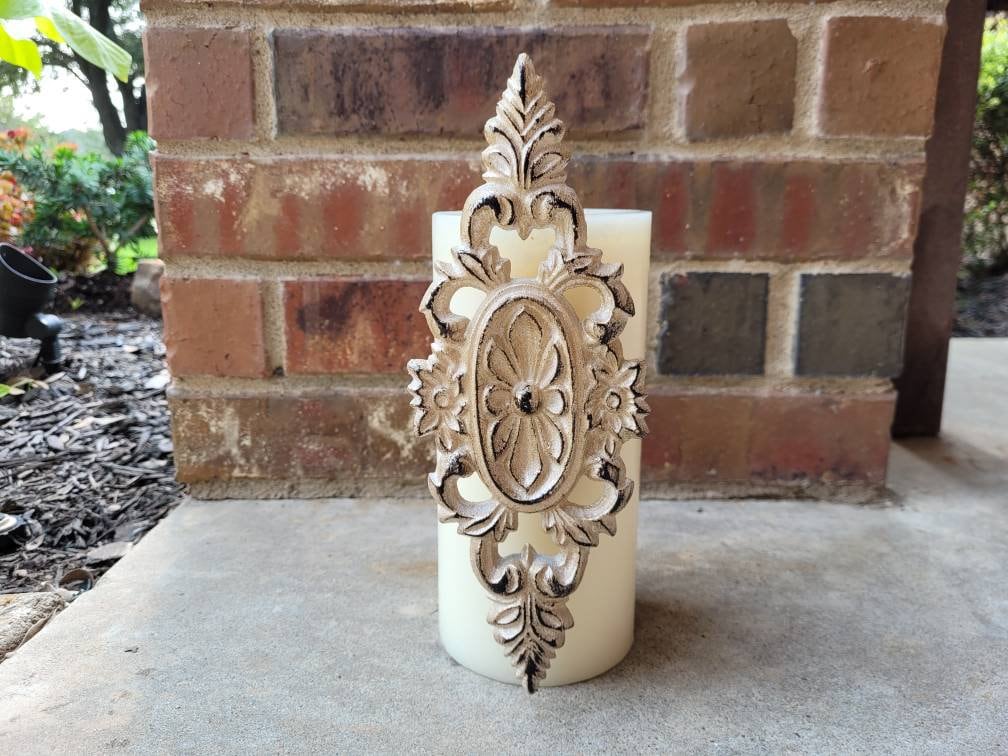 Iron Medallion Candle Pin for Pillar Candles. PICK YOUR COLOR. Tuscan Old World Hacienda Home Decor - Handmade - French Country Victorian