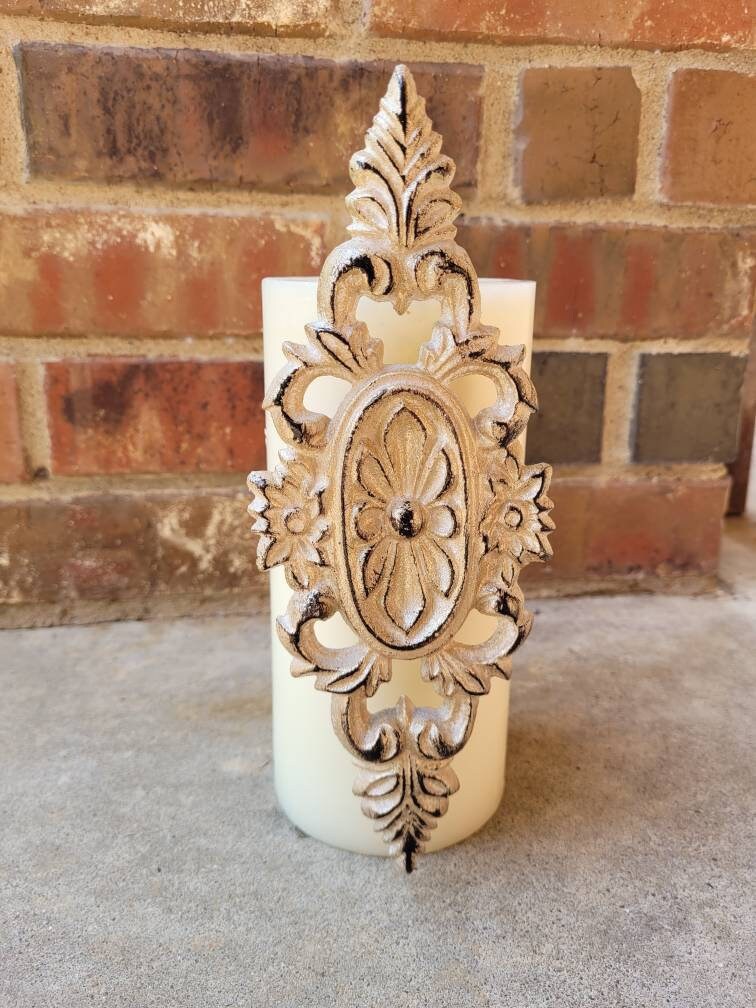 Iron Medallion Candle Pin for Pillar Candles. PICK YOUR COLOR. Tuscan Old World Hacienda Home Decor - Handmade - French Country Victorian