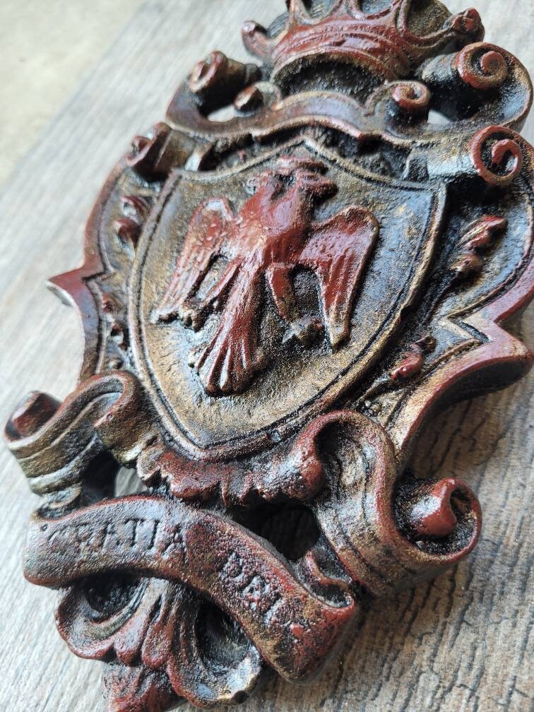 Eagle Shield Wall Plaque Decor | PICK YOUR COLOR | Old World | Crown | Fleur de Lis | Coat of Arms | Eagle Shield, Red FleurDeLisJunkie