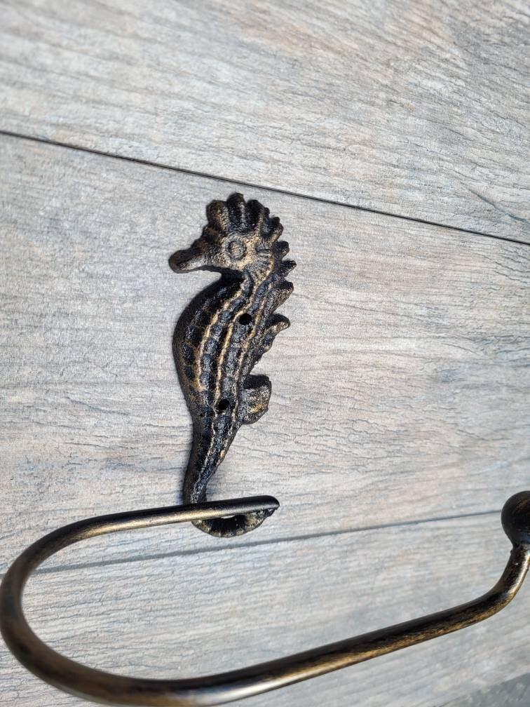 Seahorse Toilet Paper Holder, TP Holder, Toilet Tissue Holder, Nature, Wall Hook, Beach Cottage, Lake house bathroom decor, Bath fixture Sea