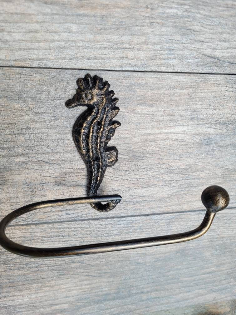 Seahorse Toilet Paper Holder, TP Holder, Toilet Tissue Holder, Nature, Wall Hook, Beach Cottage, Lake house bathroom decor, Bath fixture Sea