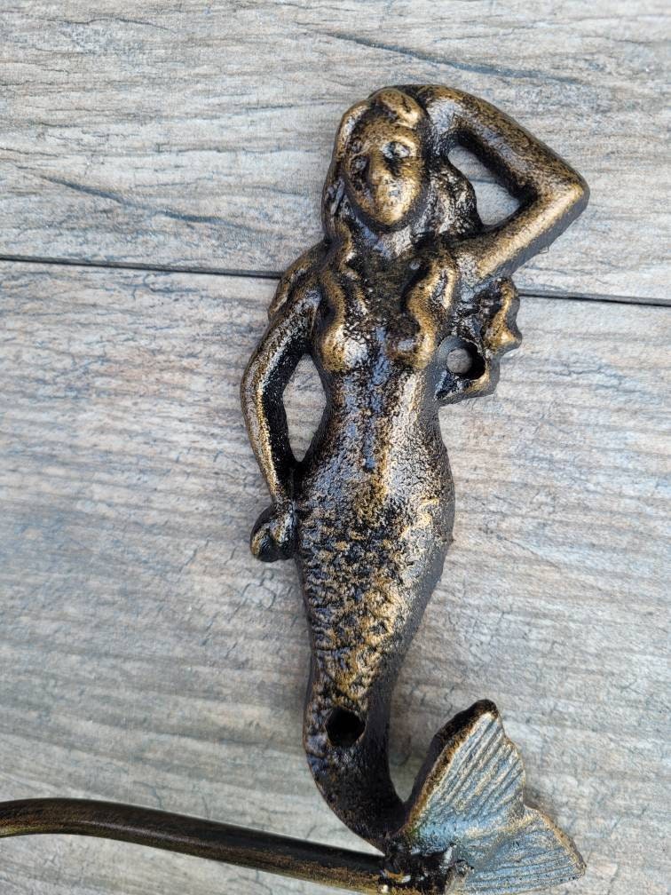 Mermaid Toilet Paper Holder, TP Holder, Toilet Tissue Holder, Nature, Wall Hook, Beach Cottage, Lake house bathroom decor, Bath fixture