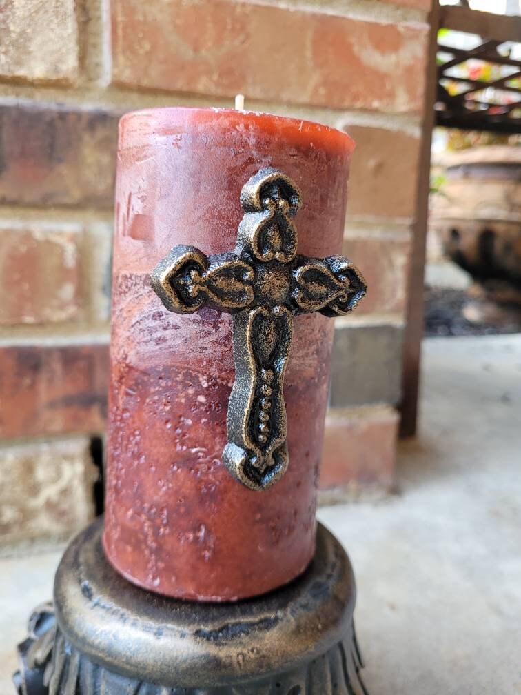 TWO Cross Candle Pins | PICK your COLOR | Tuscan Decor | Crosses for Candles | baptism Wedding| FleurDeLisJunkie | Pillar Candle decor