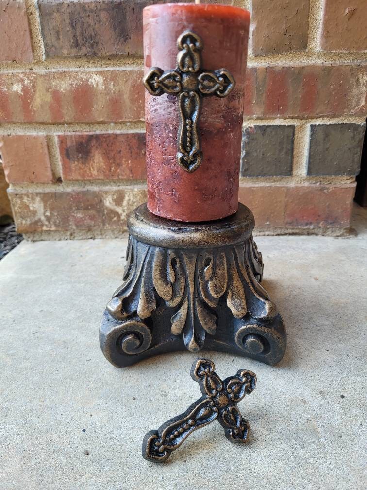 TWO Cross Candle Pins | PICK your COLOR | Tuscan Decor | Crosses for Candles | baptism Wedding| FleurDeLisJunkie | Pillar Candle decor