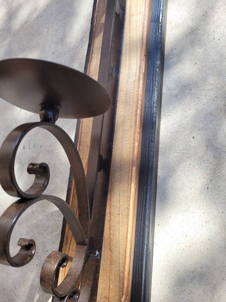 Candle Sconces | Set of 2 wall sconces | Wrought Iron Decor | pillar Candle holder | Wall Decor | wood iron wall decor, FleurDeLisJunkie