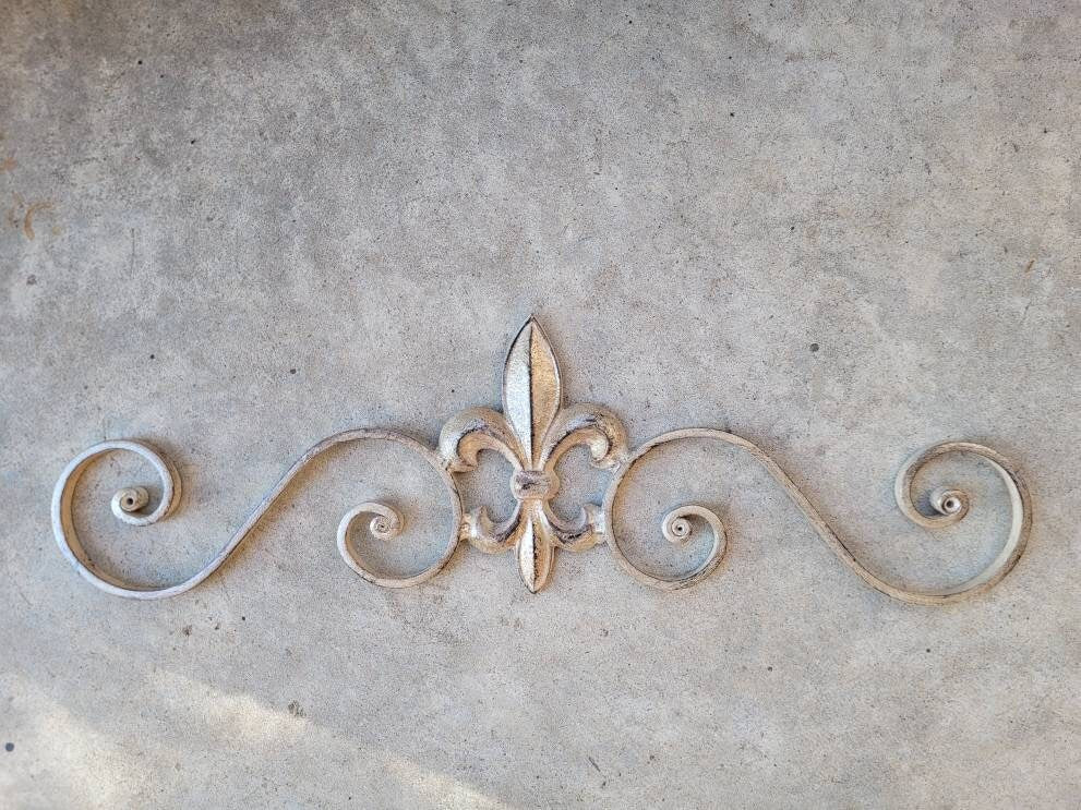 Cast Iron Fleur de Lis Topper Pediment Metal Art. PICK YOUR COLOR. French New Orleans Decor, Scroll over door decor. Tuscan Old world wall