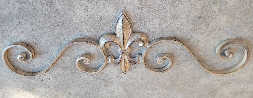 Cast Iron Fleur de Lis Topper Pediment Metal Art. PICK YOUR COLOR. French New Orleans Decor, Scroll over door decor. Tuscan Old world wall