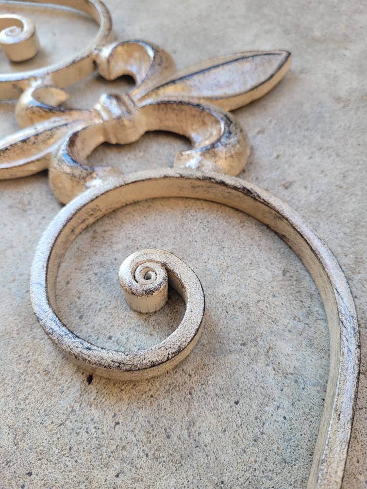 Cast Iron Fleur de Lis Topper Pediment Metal Art. PICK YOUR COLOR. French New Orleans Decor, Scroll over door decor. Tuscan Old world wall
