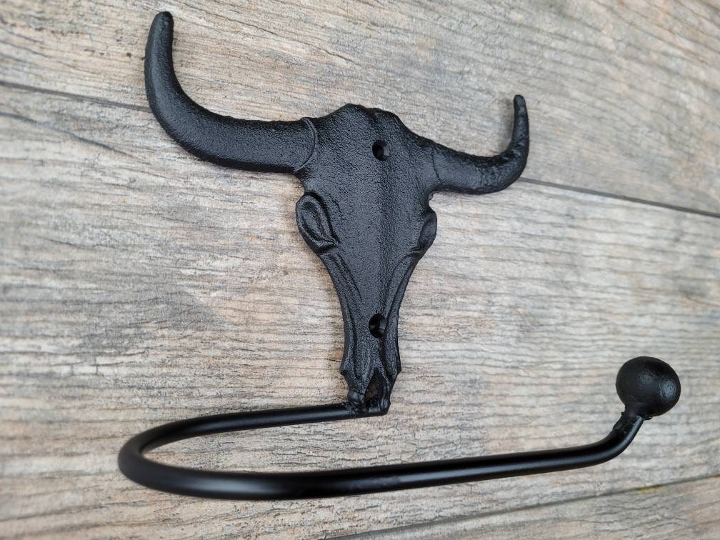 Longhorn Bathroom Toilet Paper Holder, Pick Your Color, Western TP Holder, Texas Ranch cabin, Rustic Bath fixture UT Dallas Decor