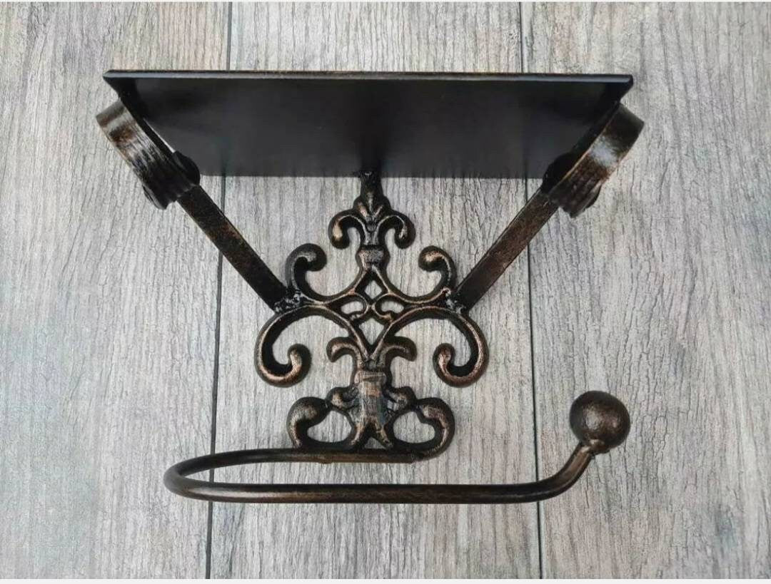 Scroll Toilet Paper Holder with cell phone shelf, TP Holder, cell phone bathroom holder, Toilet Tissue Holder, bath hardware, Tuscan Royal