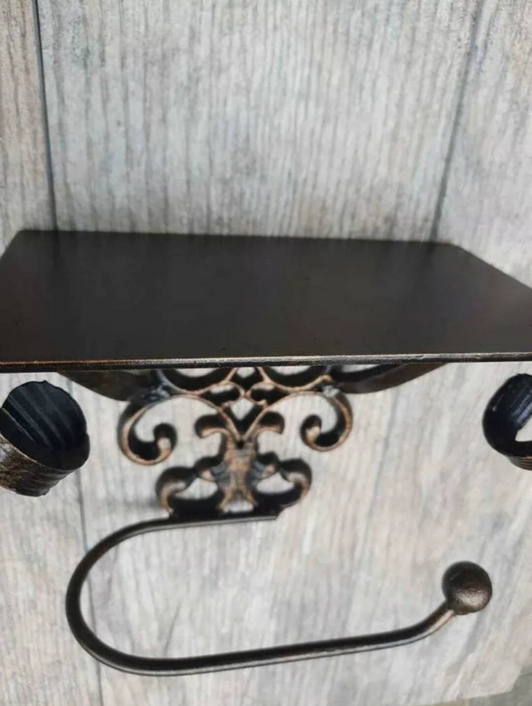 Scroll Toilet Paper Holder with cell phone shelf, TP Holder, cell phone bathroom holder, Toilet Tissue Holder, bath hardware, Tuscan Royal