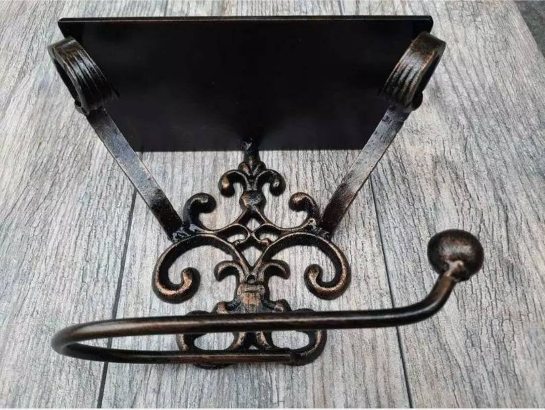 Scroll Toilet Paper Holder with cell phone shelf, TP Holder, cell phone bathroom holder, Toilet Tissue Holder, bath hardware, Tuscan Royal