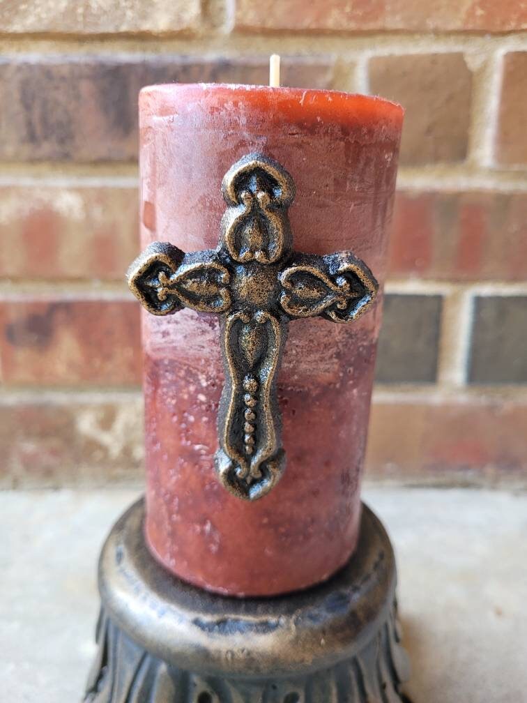 TWO Cross Candle Pins | PICK your COLOR | Tuscan Decor | Crosses for Candles | baptism Wedding| FleurDeLisJunkie | Pillar Candle decor