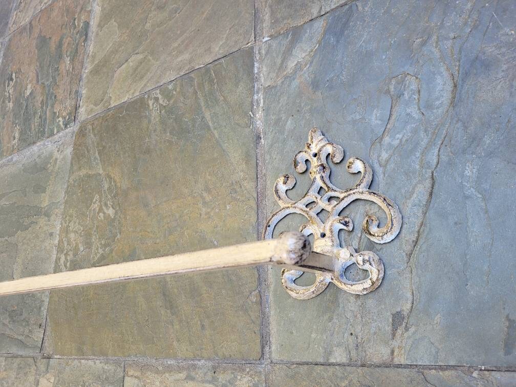 Metal Towel Bar with scroll medallions. Bathrooom fixture, hand painted and handmade. Iron Bath towel bar.