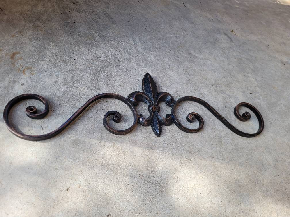Cast Iron Fleur de Lis Topper Pediment Metal Art. French New Orleans Decor, Scroll over door decor. PICK YOUR COLOR. Medieval Elegant