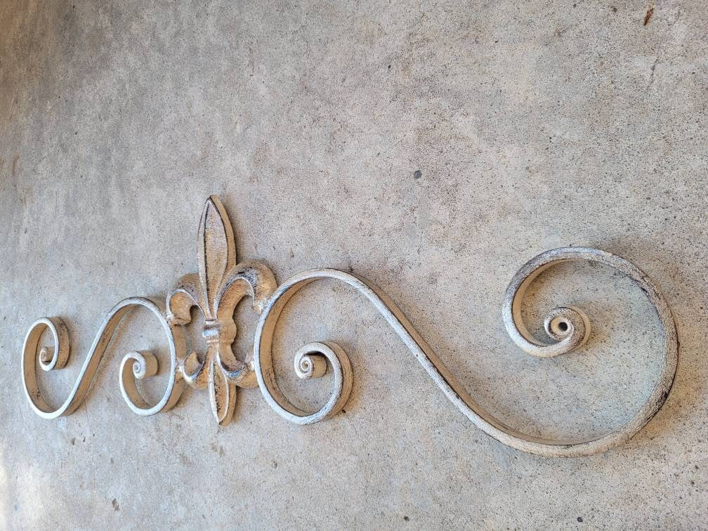 Cast Iron Fleur de Lis Topper Pediment Metal Art. PICK YOUR COLOR. French New Orleans Decor, Scroll over door decor. Tuscan Old world wall