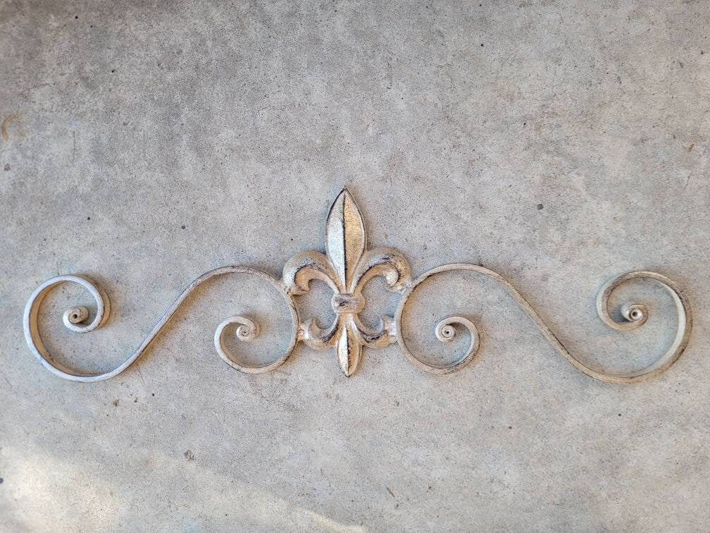 Cast Iron Fleur de Lis Topper Pediment Metal Art. PICK YOUR COLOR. French New Orleans Decor, Scroll over door decor. Tuscan Old world wall