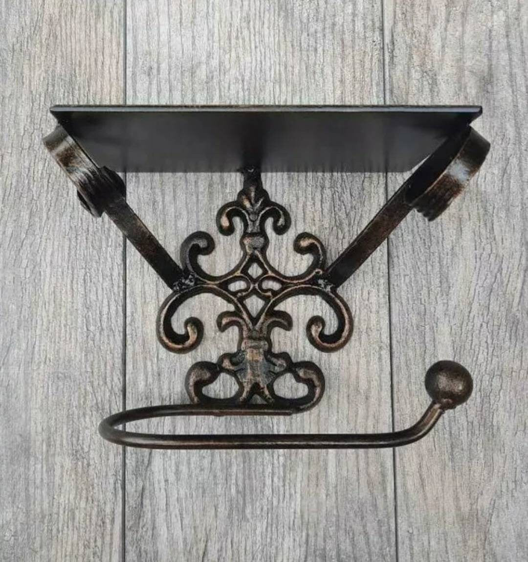 Scroll Toilet Paper Holder with cell phone shelf, TP Holder, cell phone bathroom holder, Toilet Tissue Holder, bath hardware, Tuscan Royal