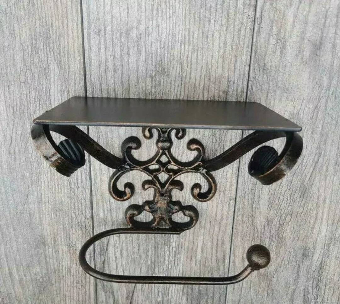 Scroll Toilet Paper Holder with cell phone shelf, TP Holder, cell phone bathroom holder, Toilet Tissue Holder, bath hardware, Tuscan Royal