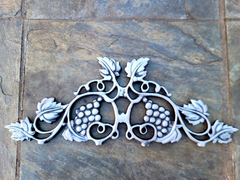 Wine Cellar Wall Decor Metal Wall Hanging Grapevine Decor | PICK YOUR COLOR | Wall Pediment Door Topper, silver grape kitchen Tuscan