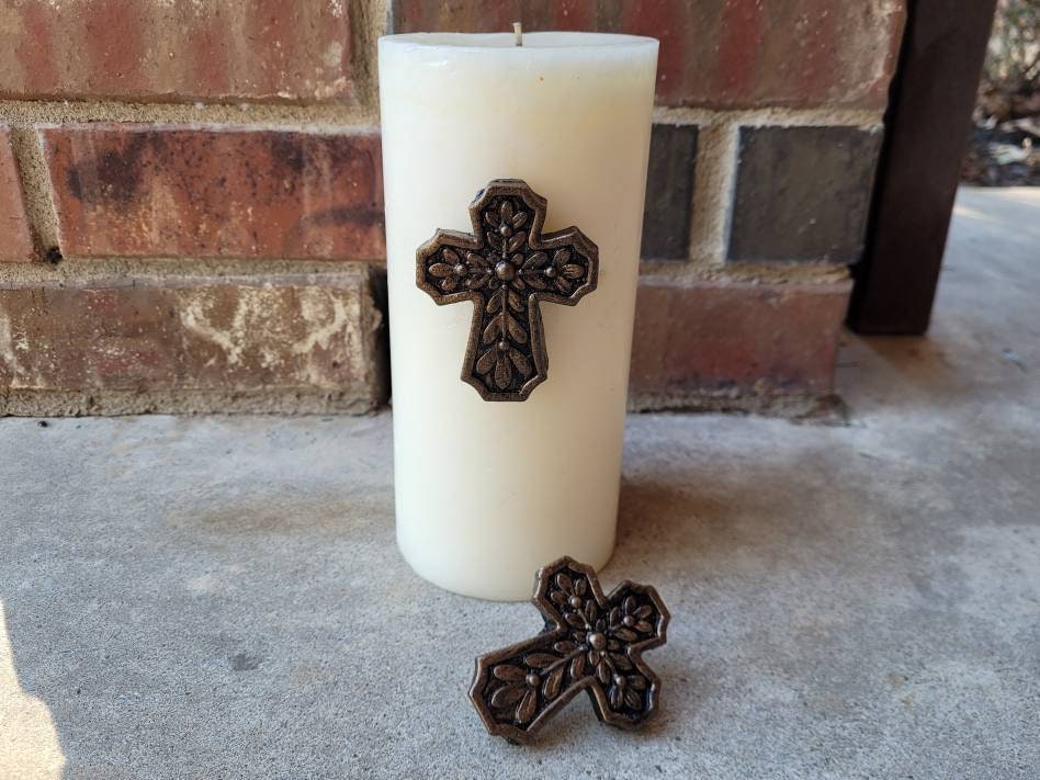 Set of 2 Cross Candle Pins | PICK Your COLOR | TWO Candle Pins | Christian | Crosses for Candles | Pillar Candle pins | FleurDeLisJunkie