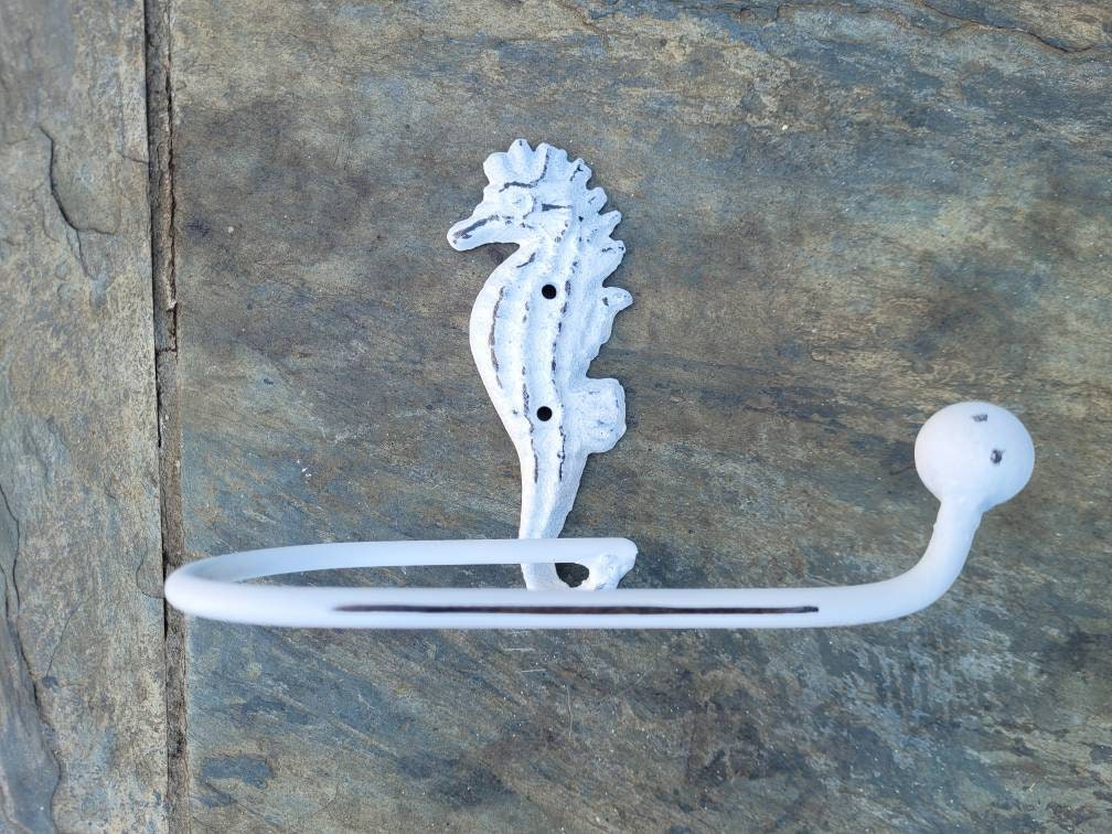 Seahorse Toilet Paper Holder, PICK Your COLOR, TP Holder, Toilet Tissue Holder, Shabby Chic Wall Hook, Beach Cottage, Lake house bathroom