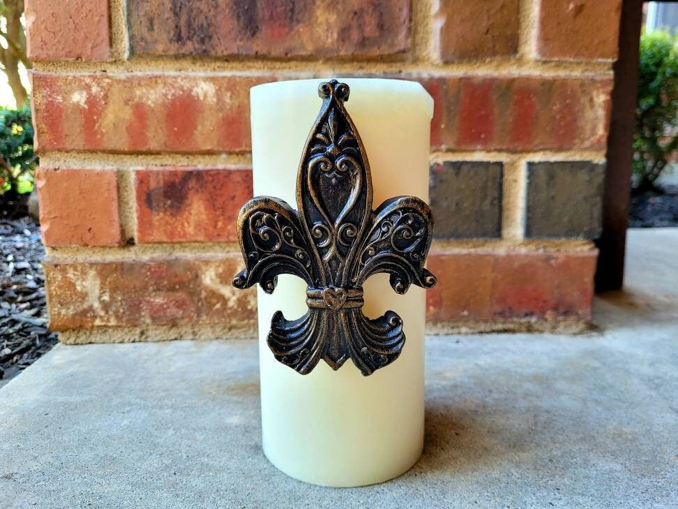 Fleur de Lis Candle Pin for Pillar Candle. PICK YOUR COLOR. French Country, Medieval, Royal, Old World, Tuscan Decor. FleurDeLisJunkie