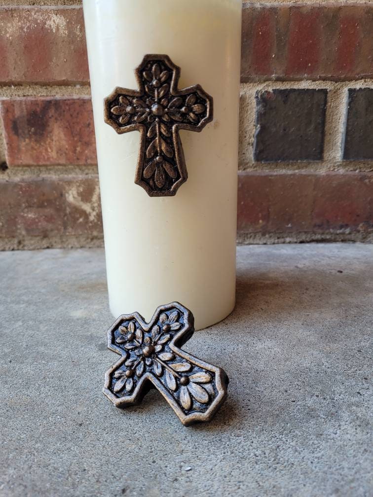 Set of 2 Cross Candle Pins | PICK Your COLOR | TWO Candle Pins | Christian | Crosses for Candles | Pillar Candle pins | FleurDeLisJunkie