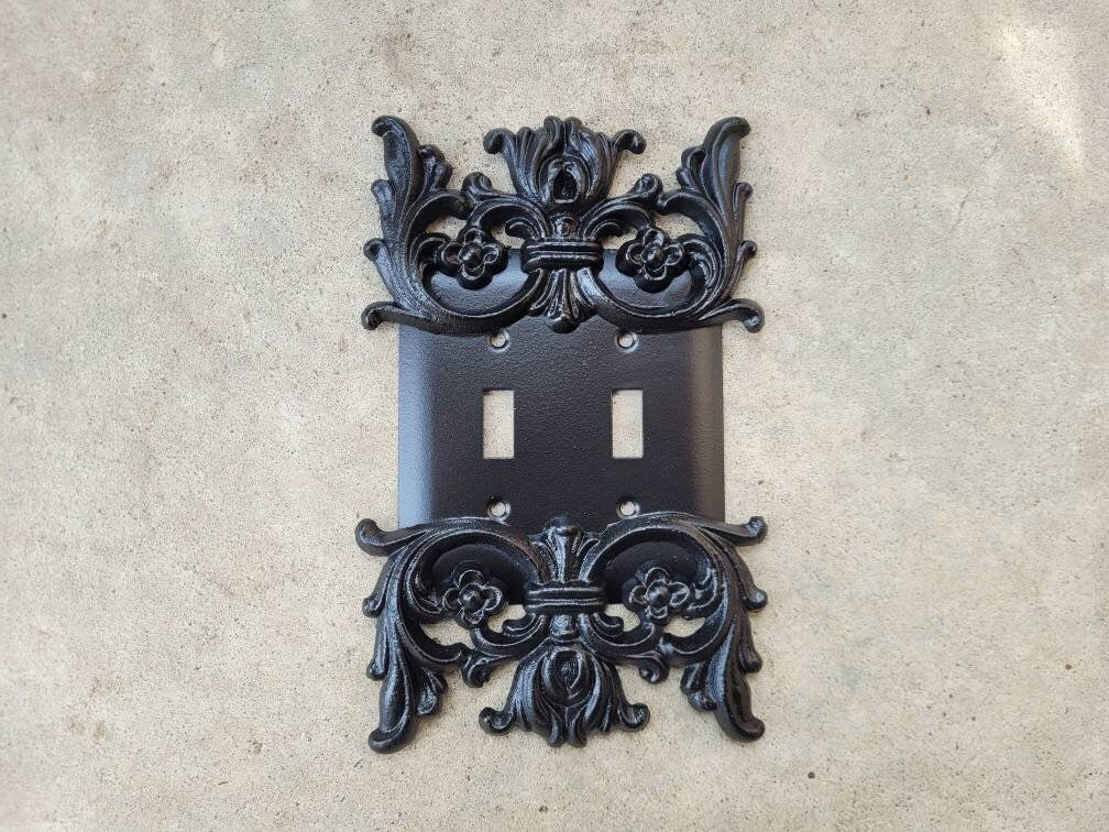Metal Double Toggle Light Switch Wall Plate Cover, Two gang switch plate, Tuscan Wall decor | PICK YOUR COLOR | FleurDeLisJunkie